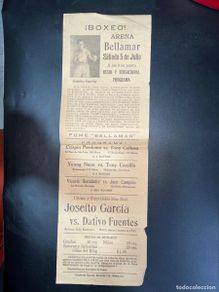 Colecionismo desportivo: CUBA, 1926. BOXEO. ARENA BELLAMAR. JOSEITO GARCIA VS DATIVO FUENTES. VER